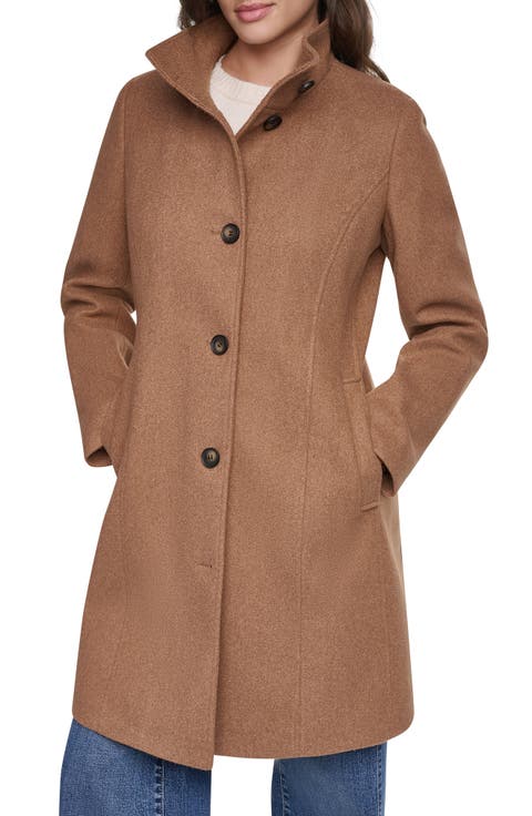 Stand Collar Faux Wool Coat