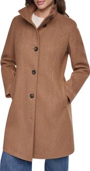 DKNY Stand Collar Faux Wool Coat