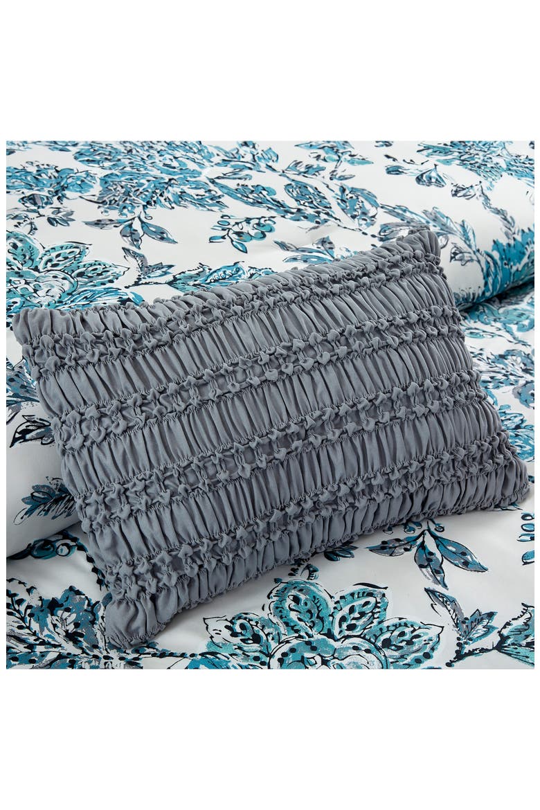 Floral Print Microfiber 5-Piece Comforter Set, Alternate, color, WHITE/ TEAL
