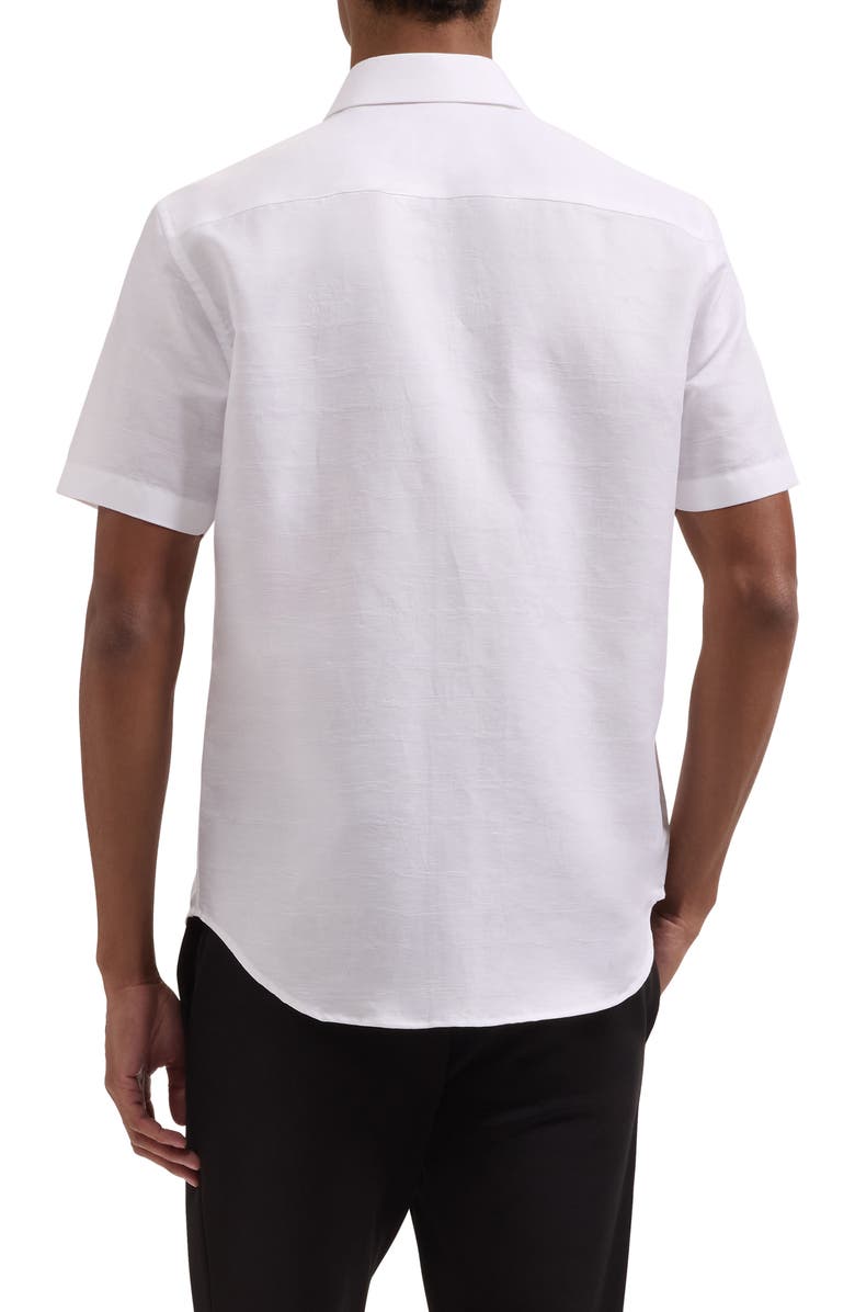 Bugatchi Orson Short Sleeve Cotton & Linen Button-Up Shirt, Alternate, color, White