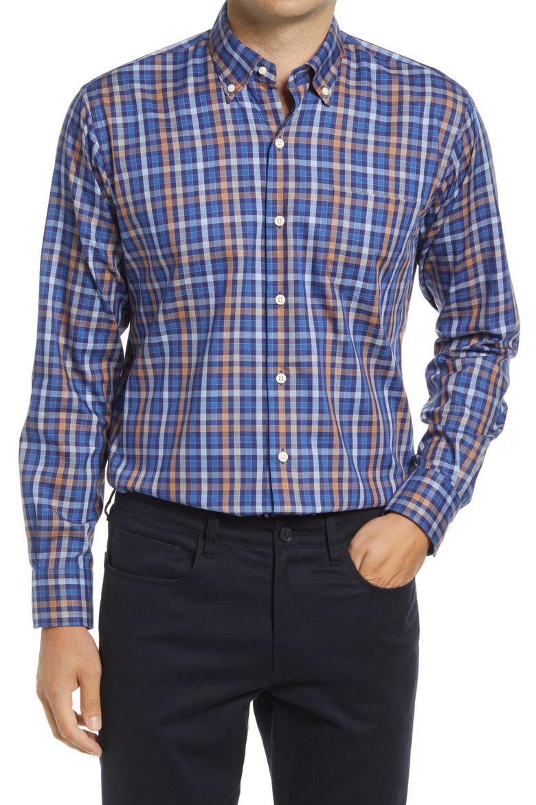 Crown Ease Langley Check Button-Down Shirt, Main, color, NAVY