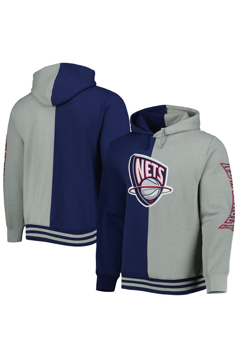Men's Mitchell & Ness Navy/Gray New Jersey Nets Hardwood Classics Split Pullover Hoodie, Main, color, Navy