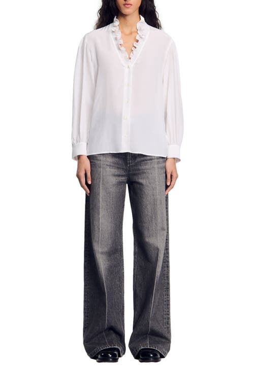 Sandro Floaty Silk Shirt In White