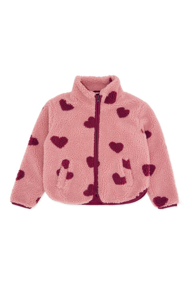 Parker Heart Print Fleece Jacket, Main, color, SADDLE