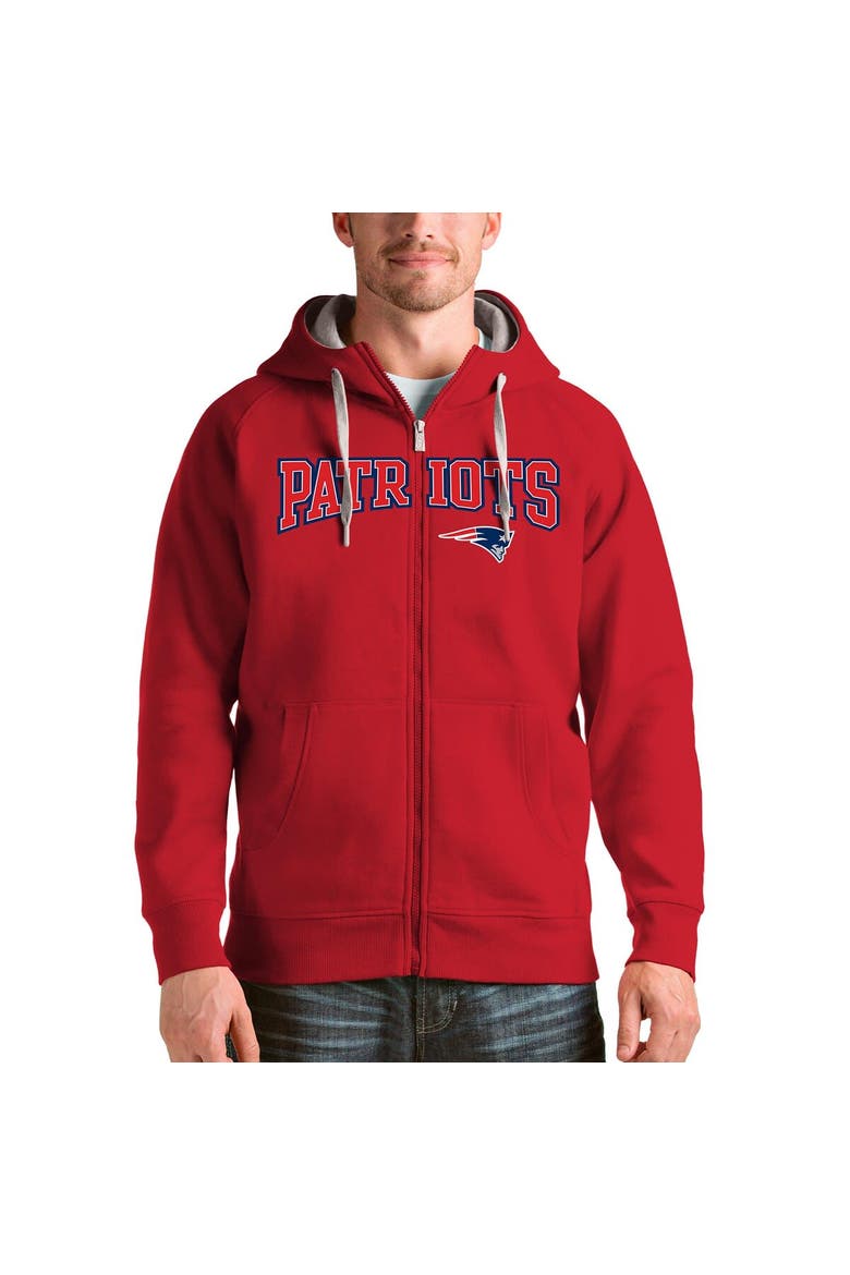 Men's Antigua Red New England Patriots Wordmark Victory Full-Zip Hoodie, Alternate, color, Red