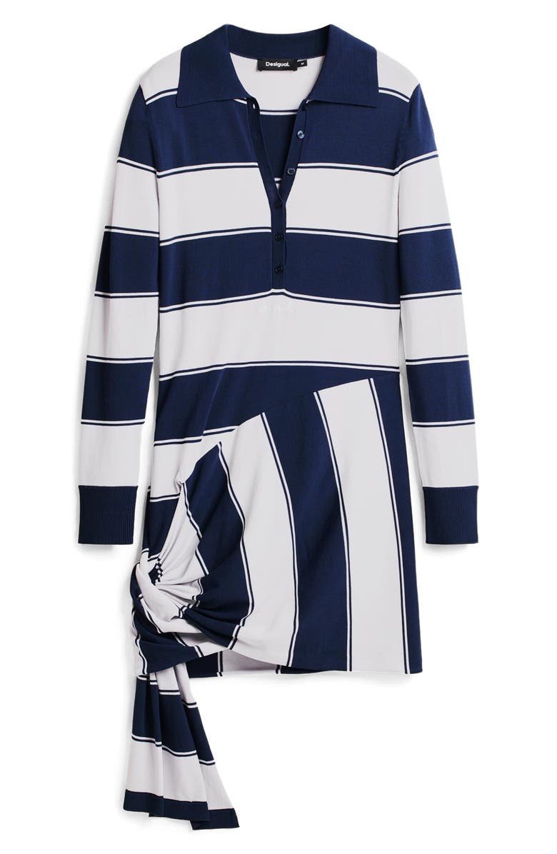 Desigual Long Sleeve Stripe Polo Minidress, Alternate, color, Navy Blue