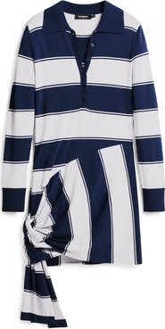 Desigual Long Sleeve Stripe Polo Minidress