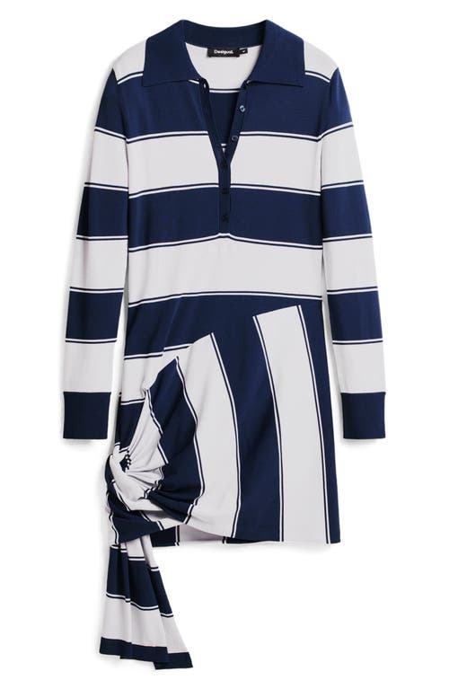 Desigual Long Sleeve Stripe Polo Minidress In Blue