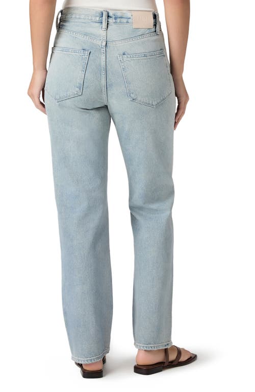 Paige Sawyer Ripped High Waist Straight Leg Jeans In Blue