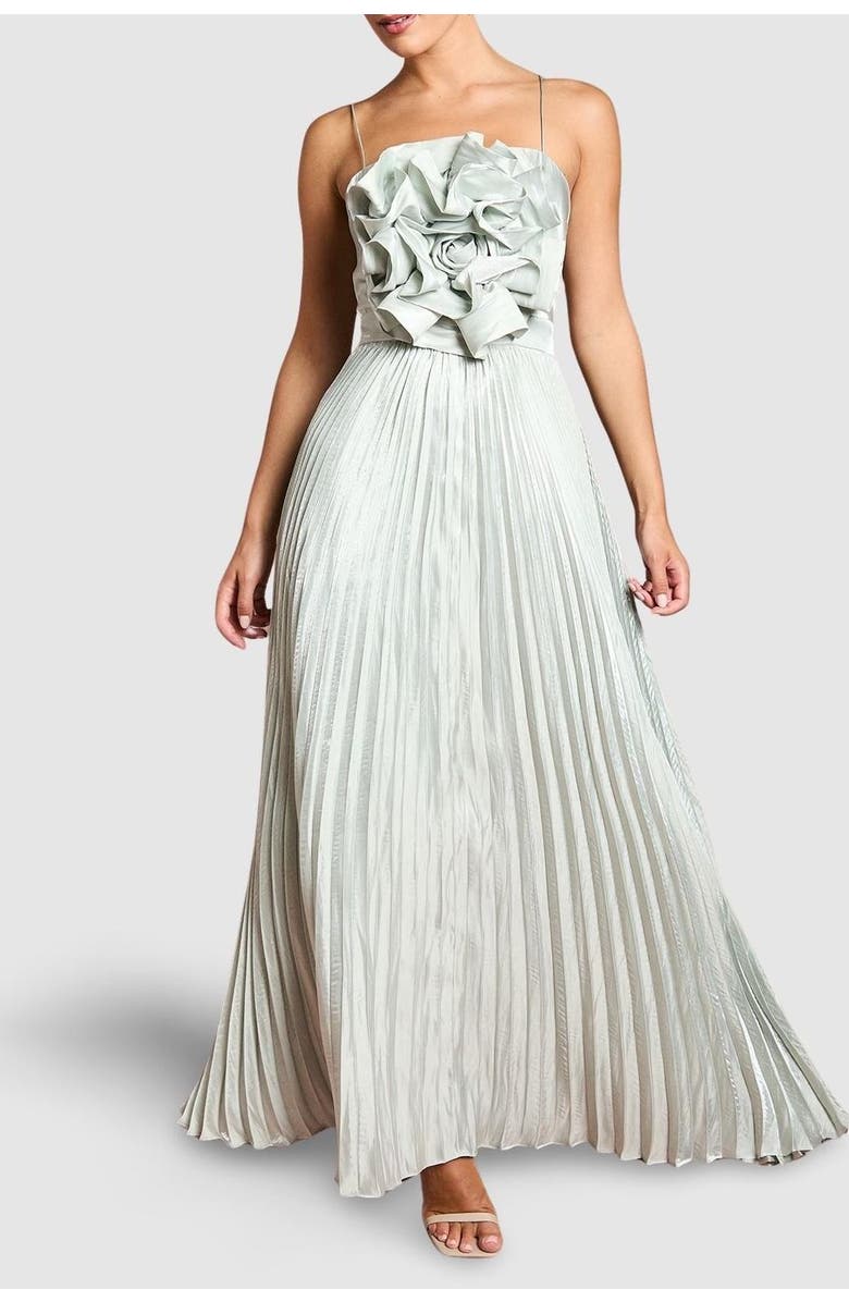 Coast Metallic Pleated Corsage Maxi Dress, Alternate, color, Silver