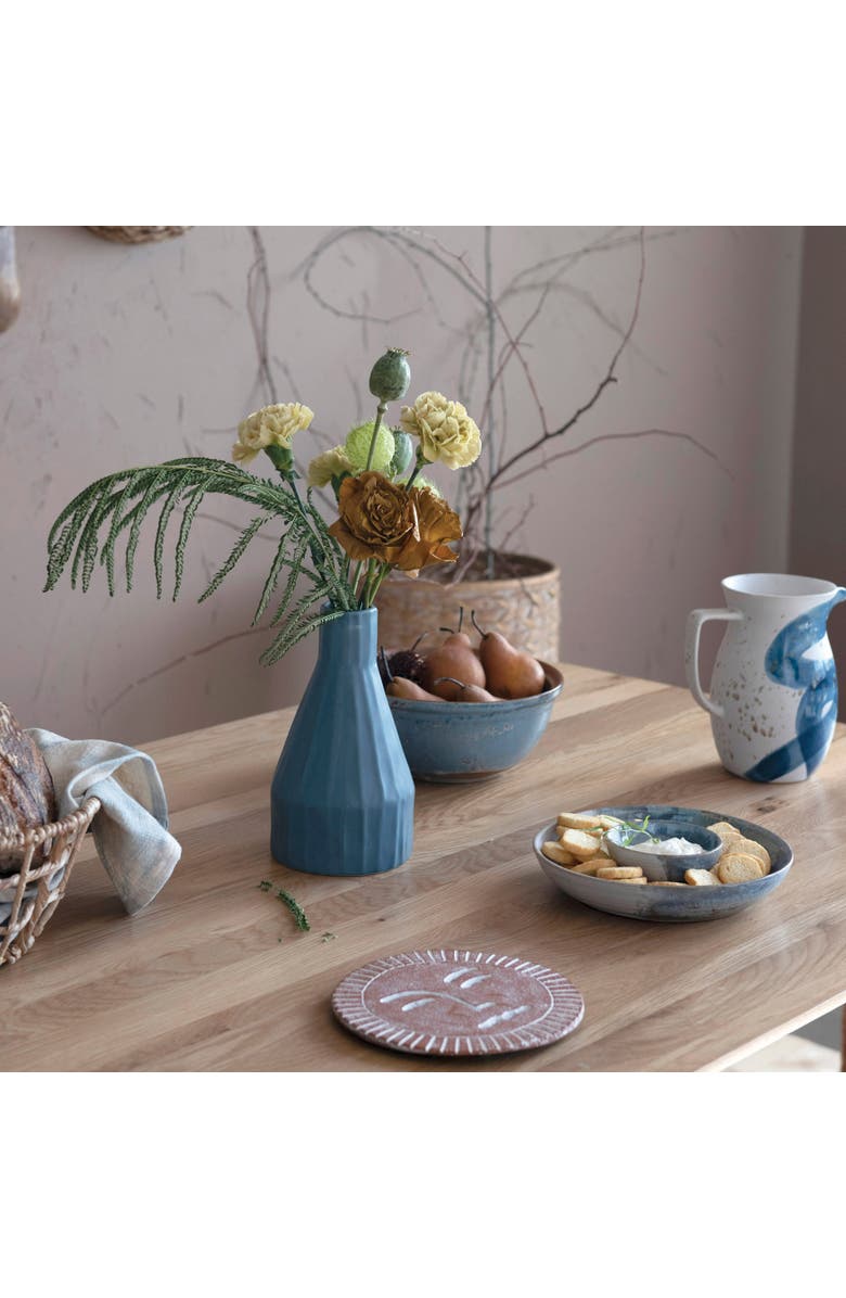 Storied Home Hand-Painted Stoneware Chip and Dip, Reactive Glaze, Cream Color and Blue, Alternate, color, Blue