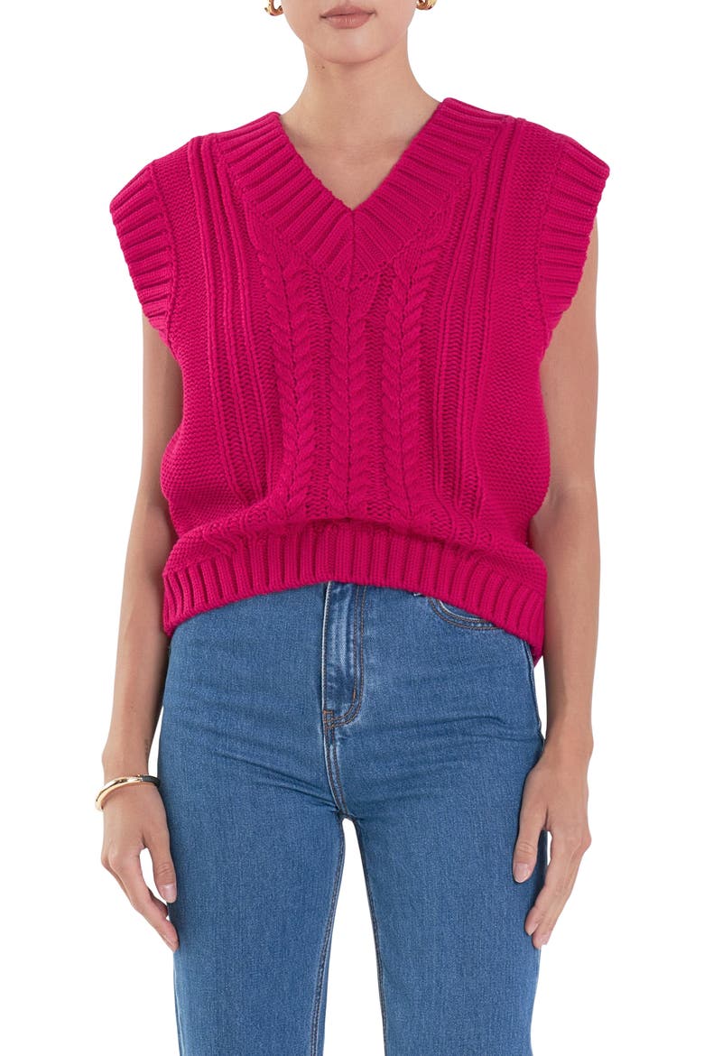 Cable Stitch Sweater Vest, Main, color, MAGENTA