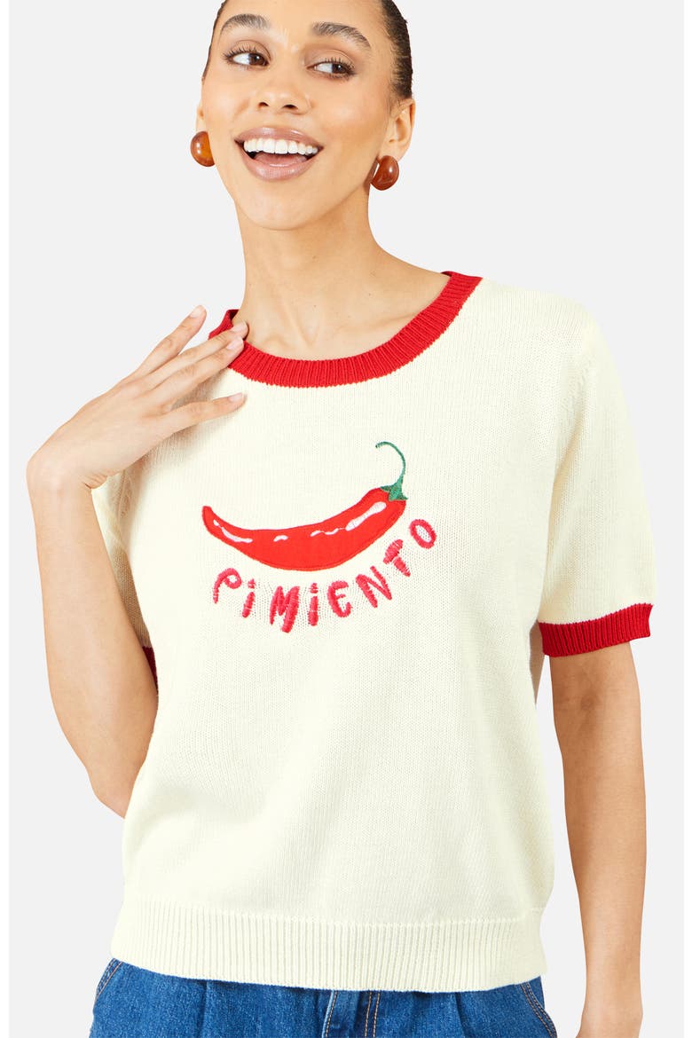 100% Short Sleeve Cotton Knitted Top, Alternate, color, Ivory