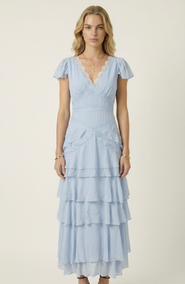 Modenaire Lace Trim Tiered Maxi Dress