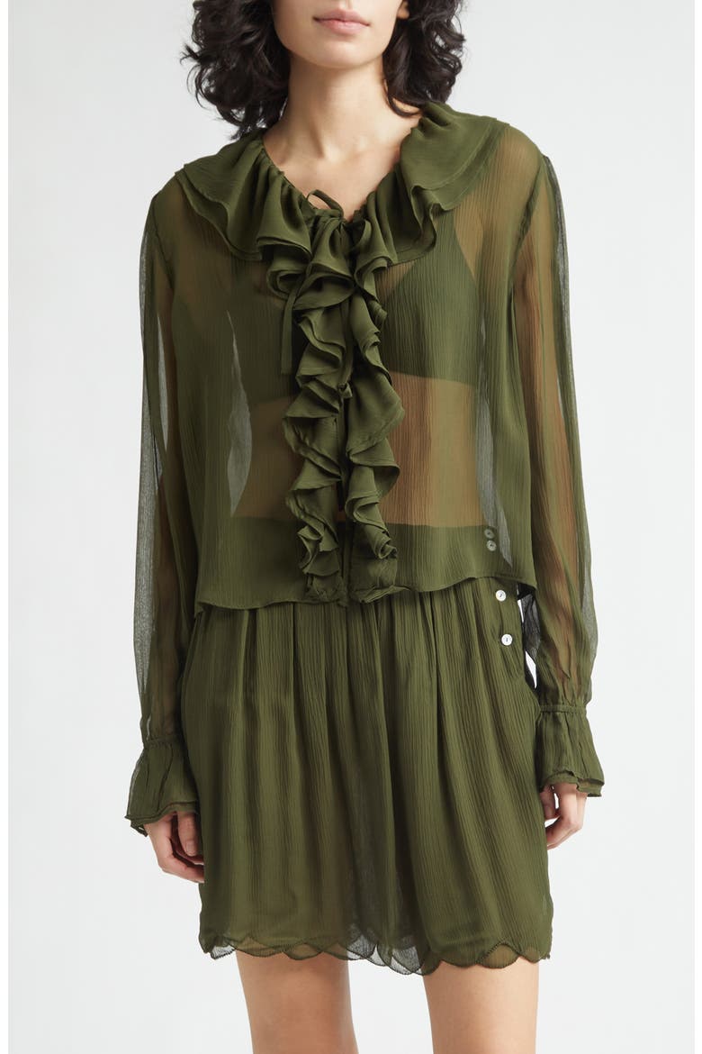 Flounce Ruffle Silk Top, Main, color, OLIVE