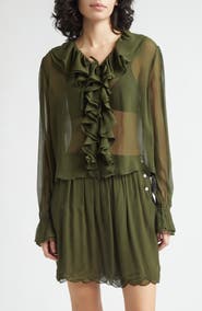 Bode Flounce Ruffle Silk Top