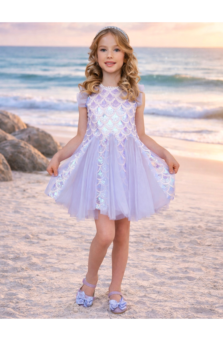 Mia Belle Girls Seaside Shimmer Mermaid Tulle Dress, Alternate, color, Purple