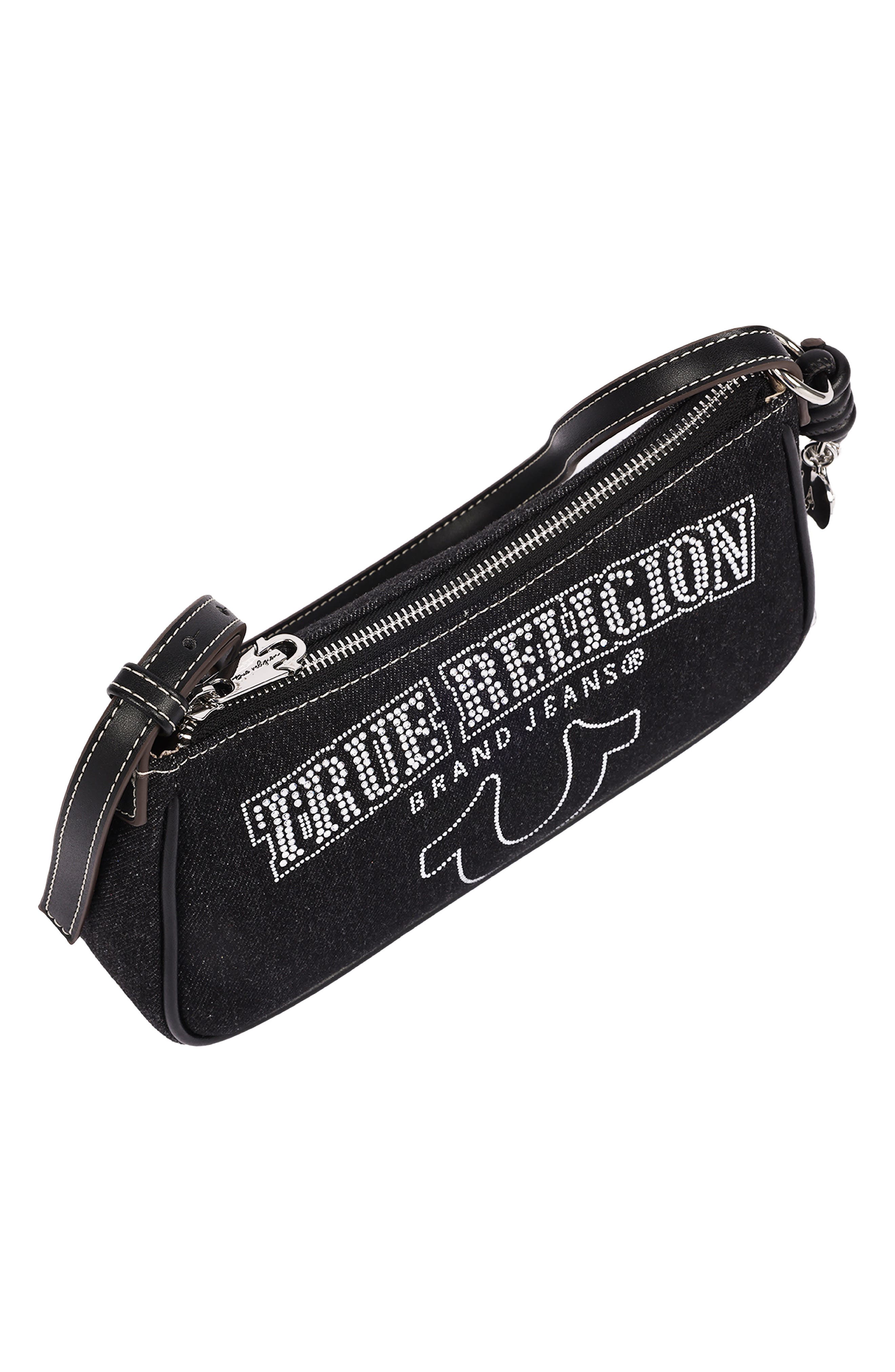 Bling Logo Denim Shoulder Bag, Alternate, color, BLACK
