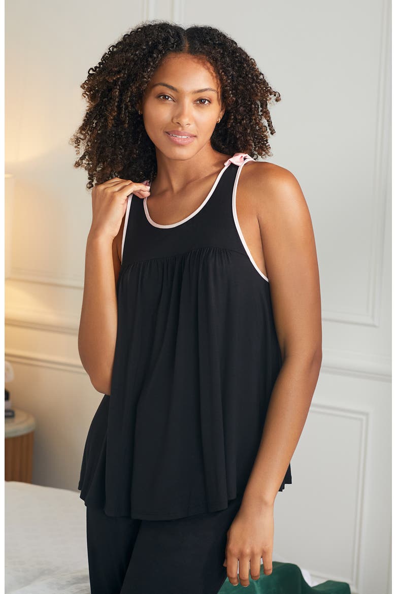 crop jersey pajamas, Alternate, color, BLACK