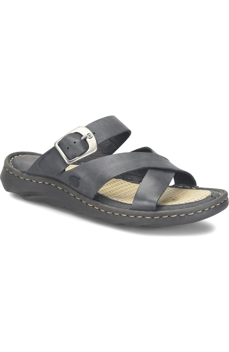 Børn Salas Slide Sandal, Main, color, Black Leather