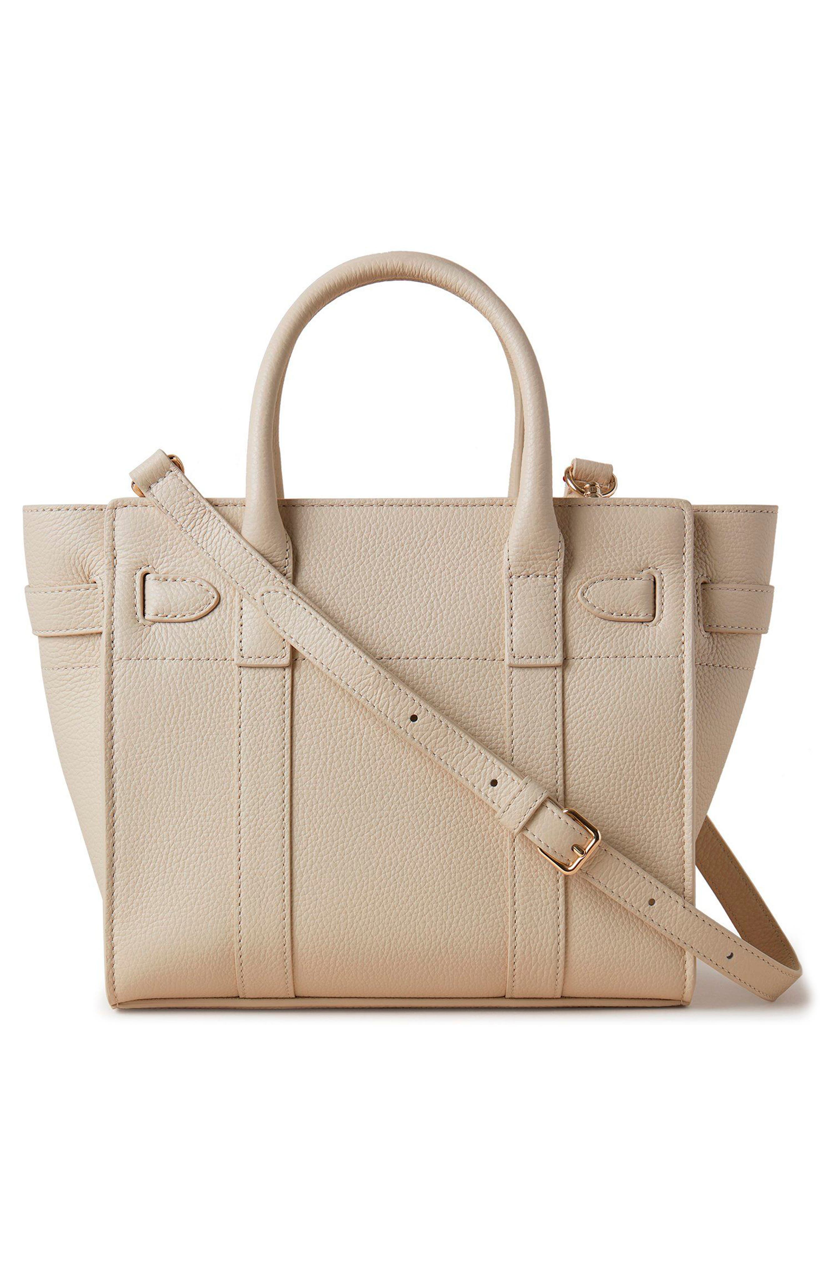 Mini Zipped Bayswater Leather Tote, Alternate, color, CHALK