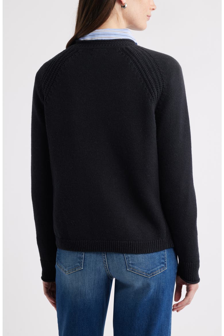 Raglan Sleeve Roll Neck Wool & Cotton Sweater, Alternate, color, BLACK