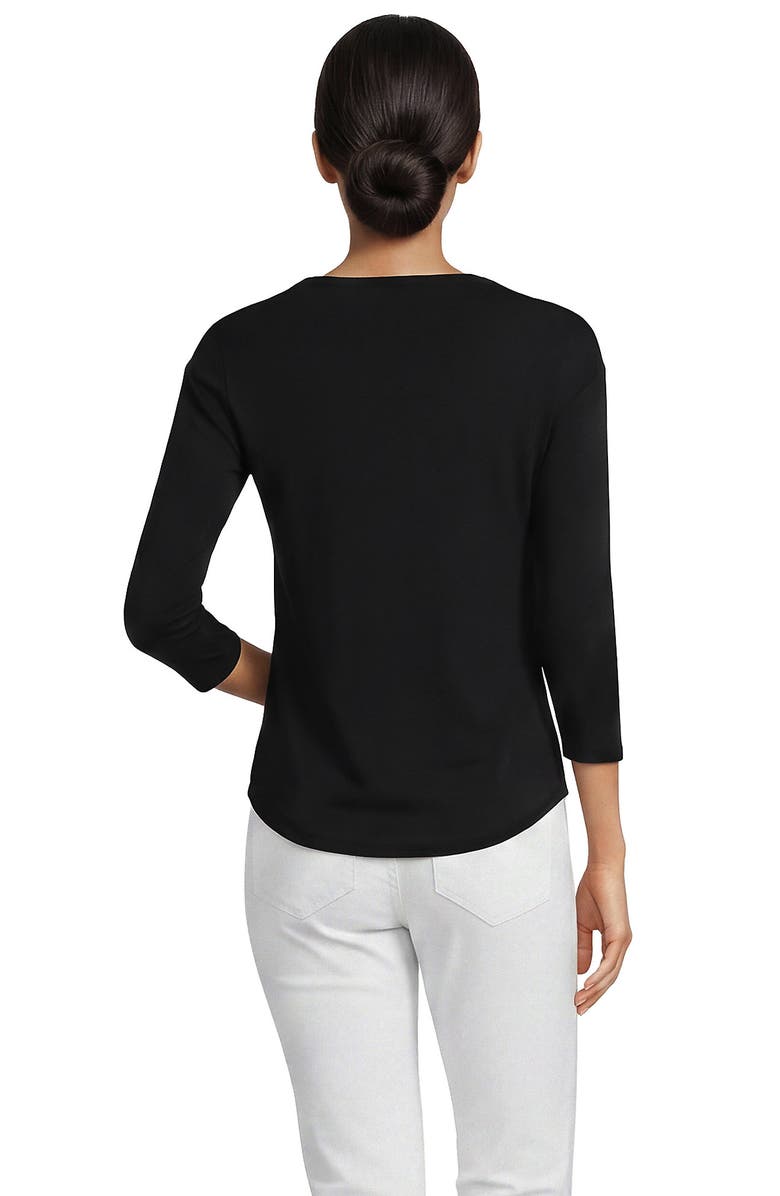 Lands' End 3/4 Sleeve Lightweight Jersey U-Neck Tunic, Alternate, color, Black