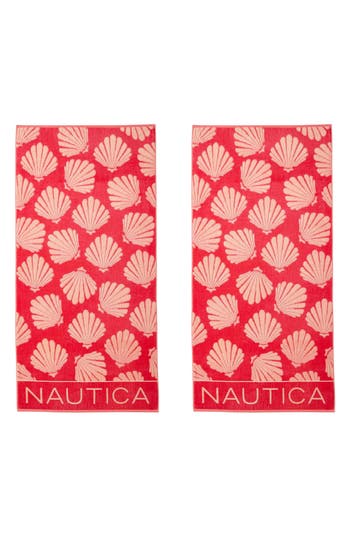 Nautica Set Of 2 Cotton Blend Terry Beach Towels In Red
