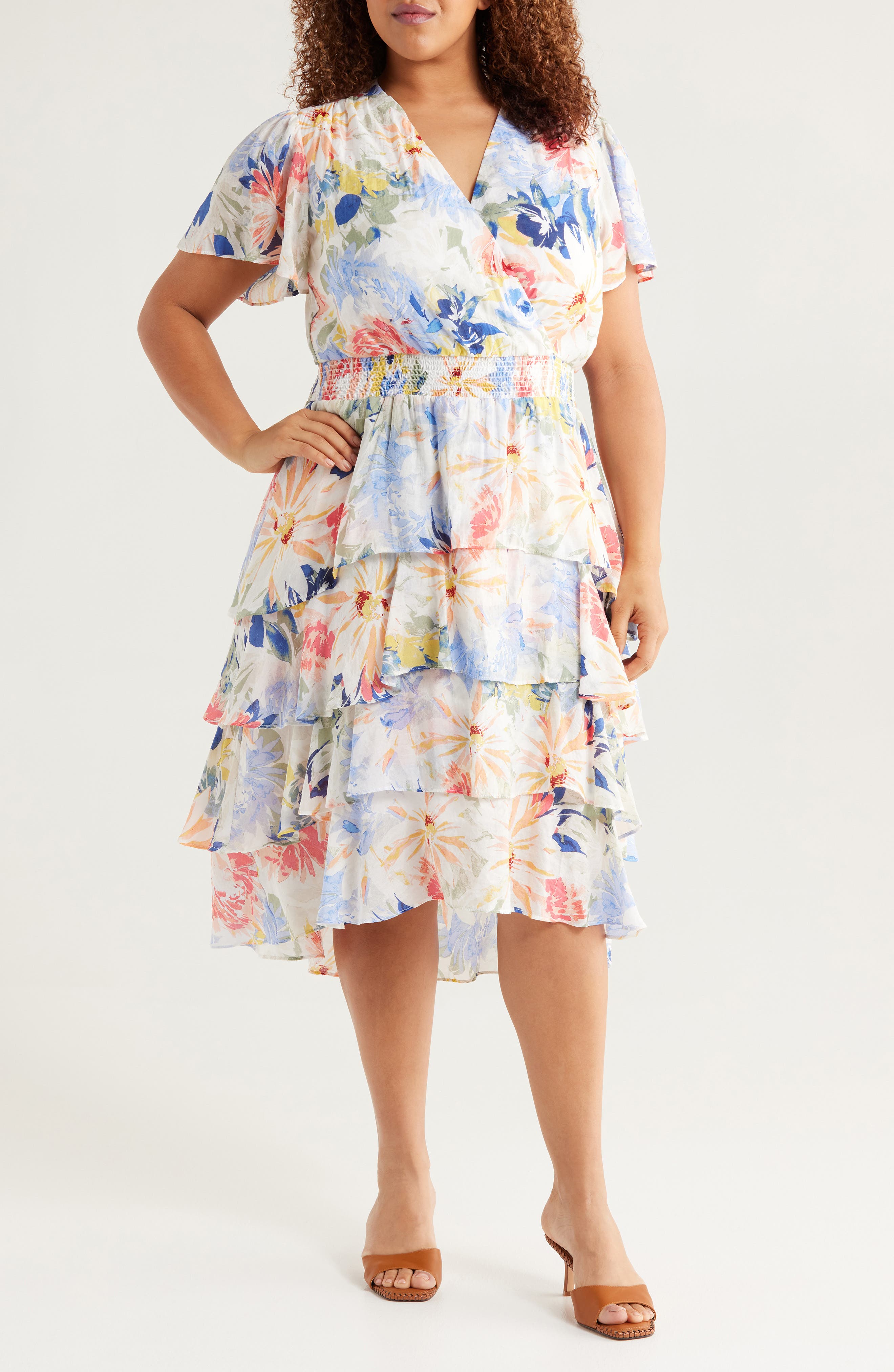 Vince Camuto Floral Tiered Chiffon Cocktail Dress