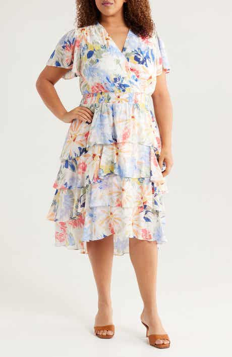 Vince Camuto Floral Tiered Chiffon Cocktail Dress