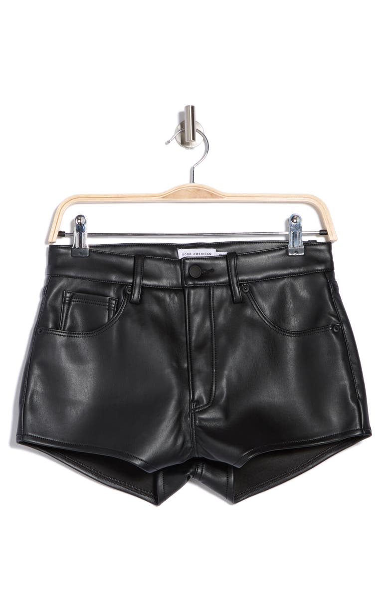 Good American Micro Faux Leather Shorts, Alternate, color, Black001