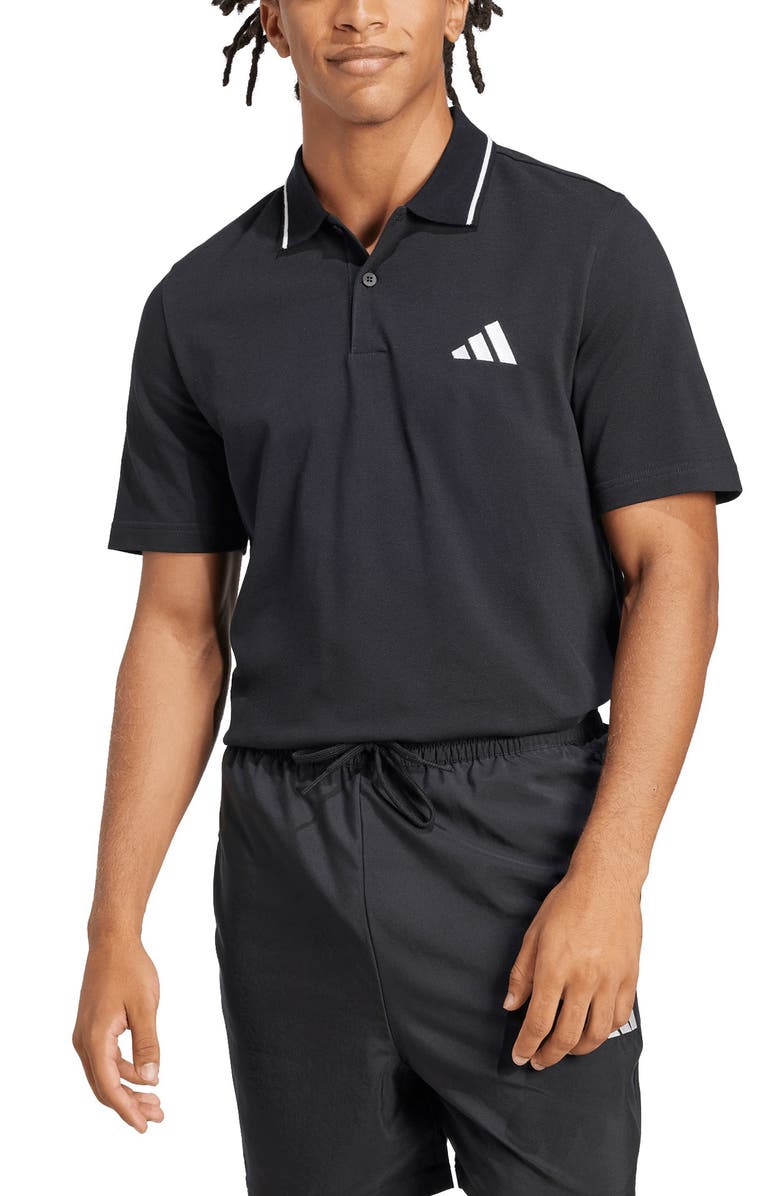 adidas Cotton Piqué Knit Polo, Main, color, Black/ White
