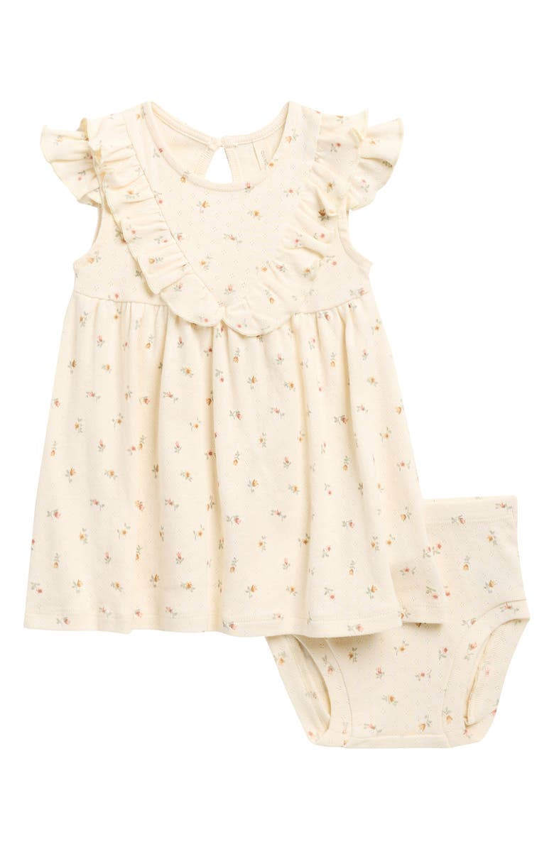 QUINCY MAE Petit Fleur Organic Cotton Dress & Bloomers Set, Main, color, Ivory