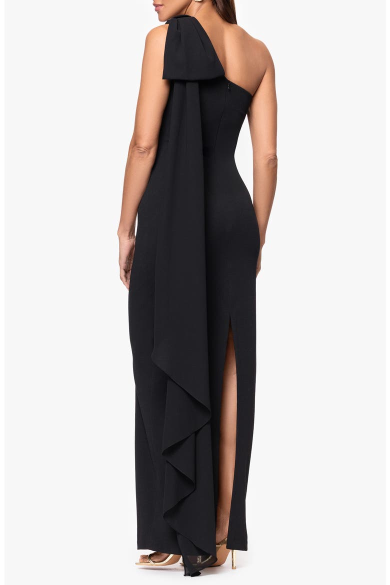 Scarf Detail One-Shoulder Scuba Crepe Sheath Gown, Alternate, color, BLACK