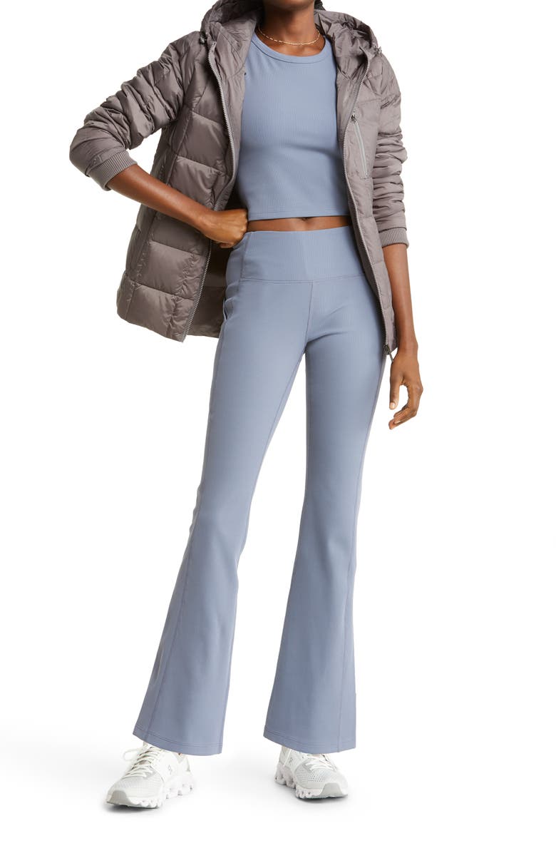 Zella Live-In Rib Pocket Flare Pants, Alternate, color, Grey Folkstone