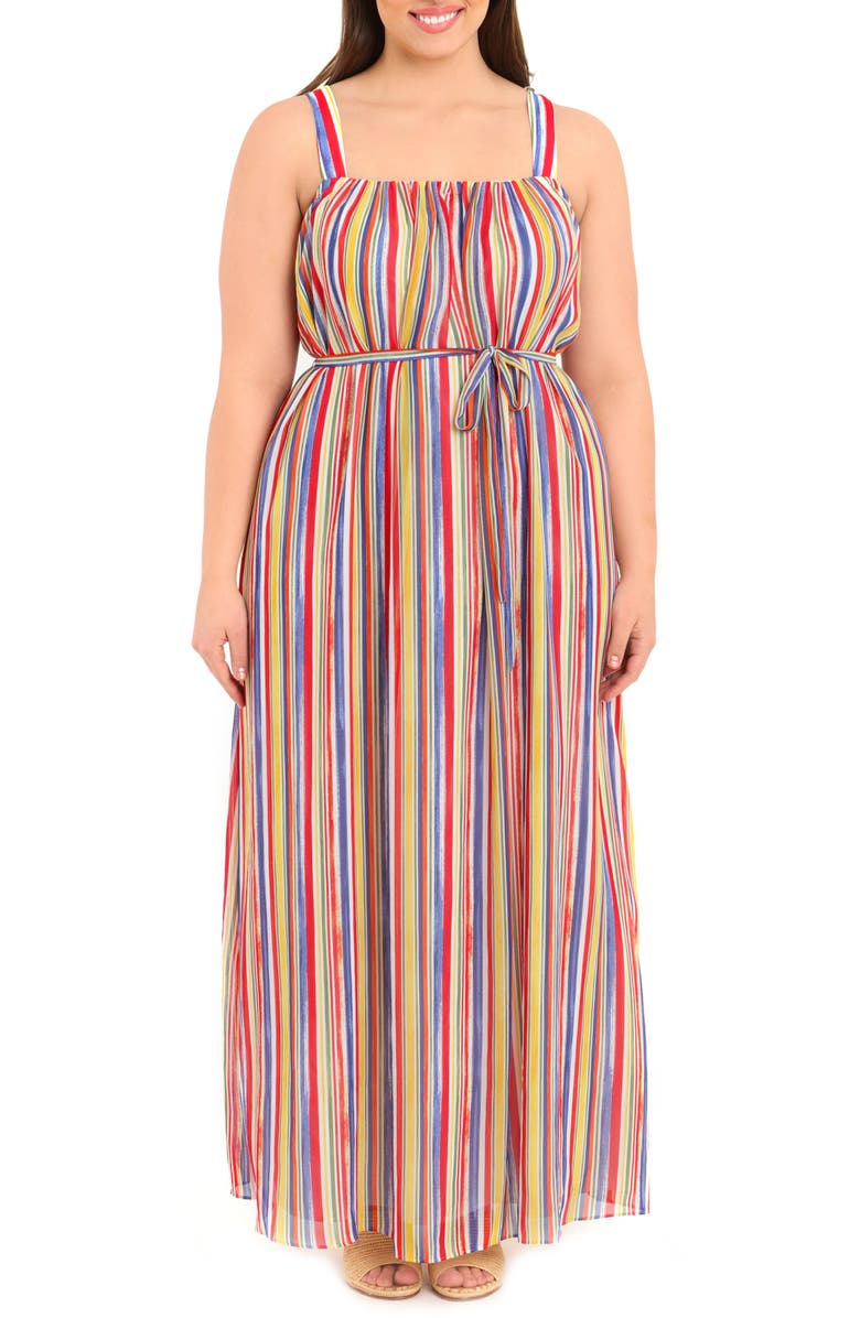 Maggy London Rainbow Stripe Crepe Maxi Dress, Alternate, color, 