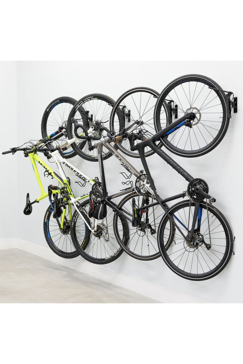 Swivel Mount Bike Storage Rack - 4 Bicycle  - Garage Wall Hook, Main, color, Black