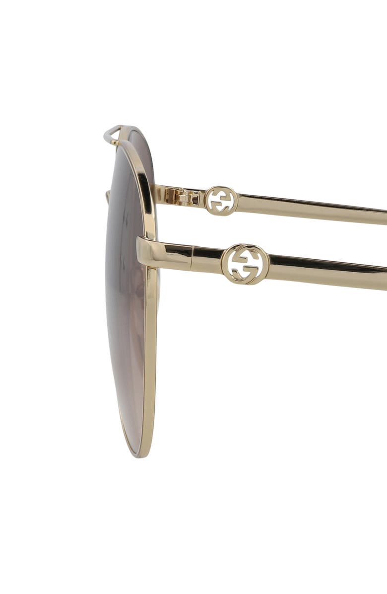 Gucci 61mm Pilot Sunglasses, Alternate, color, Gold Gold Brown