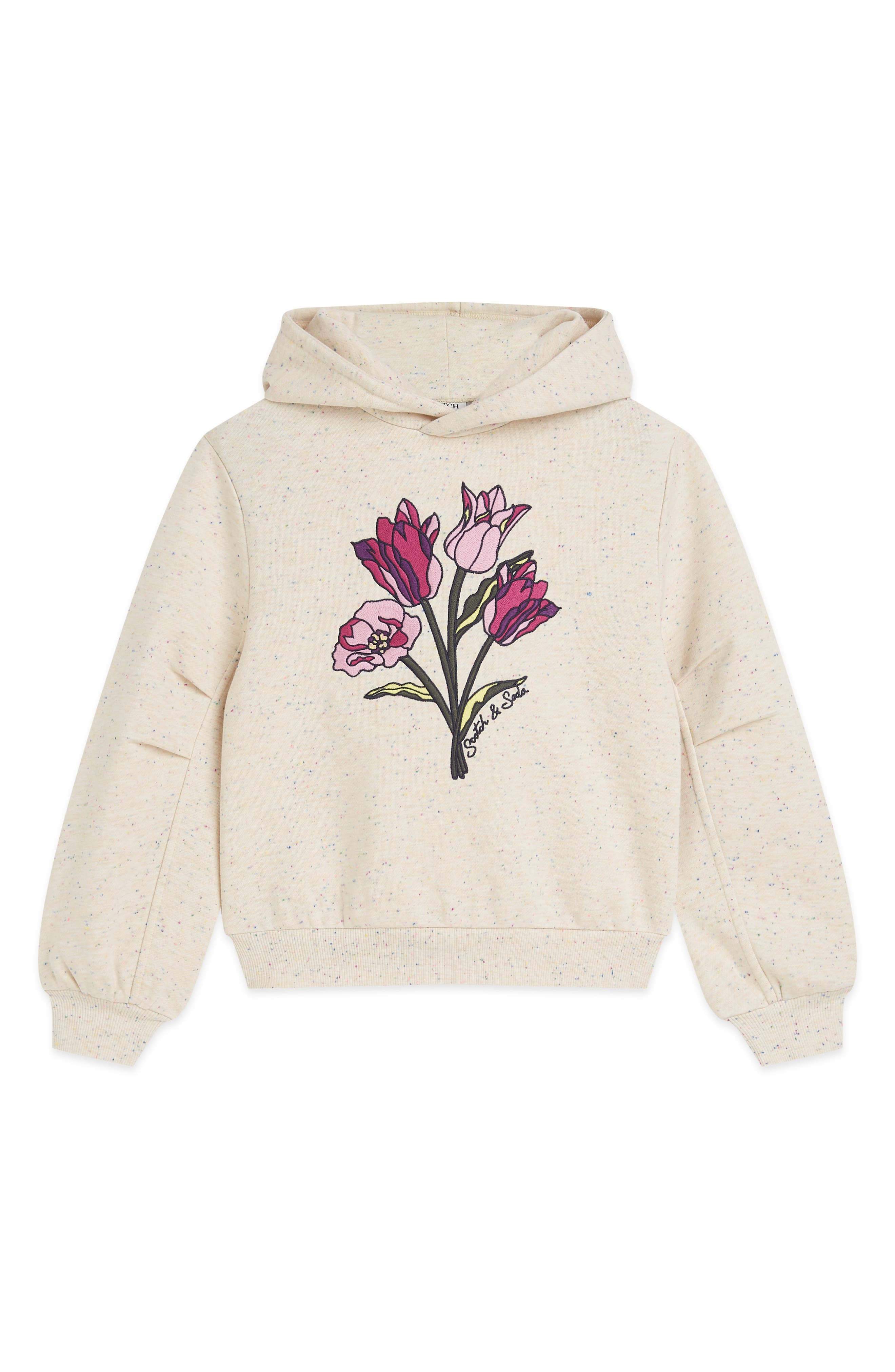 Scotch & Soda Kids' Floral Embroidered Pleated Sleeve Hoodie