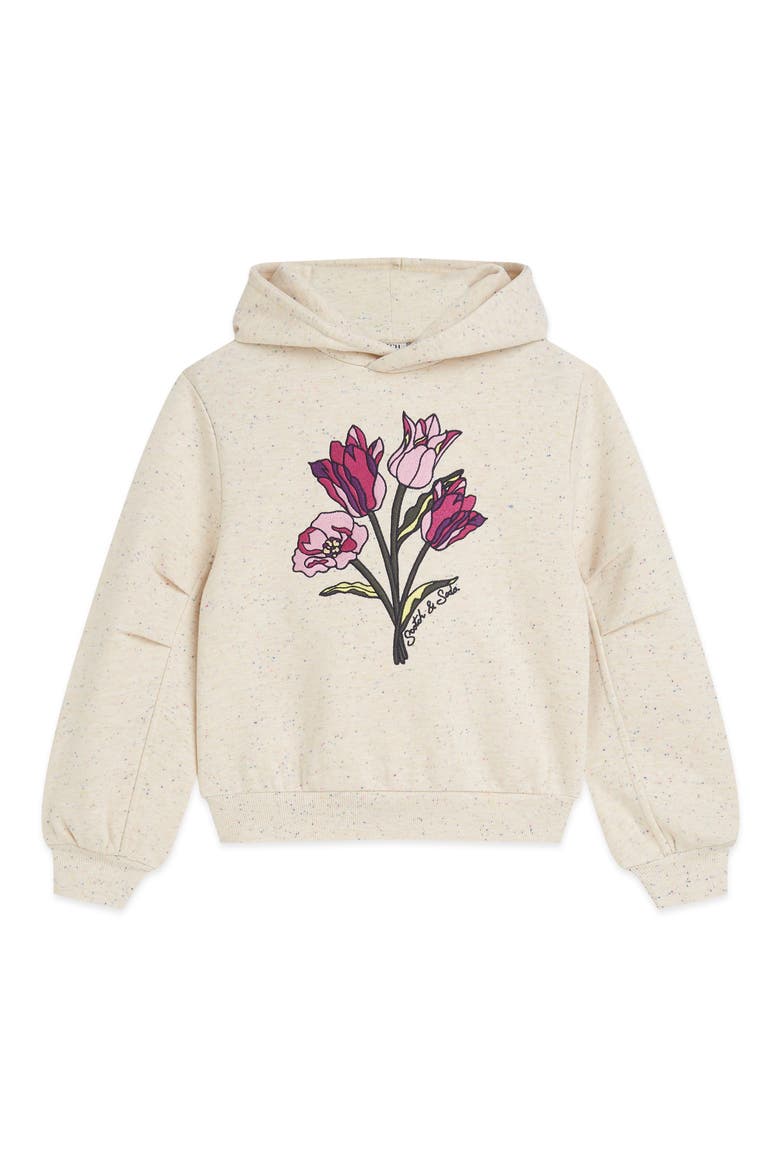 Kids' Floral Embroidered Pleated Sleeve Hoodie, Main, color, EGGNOG