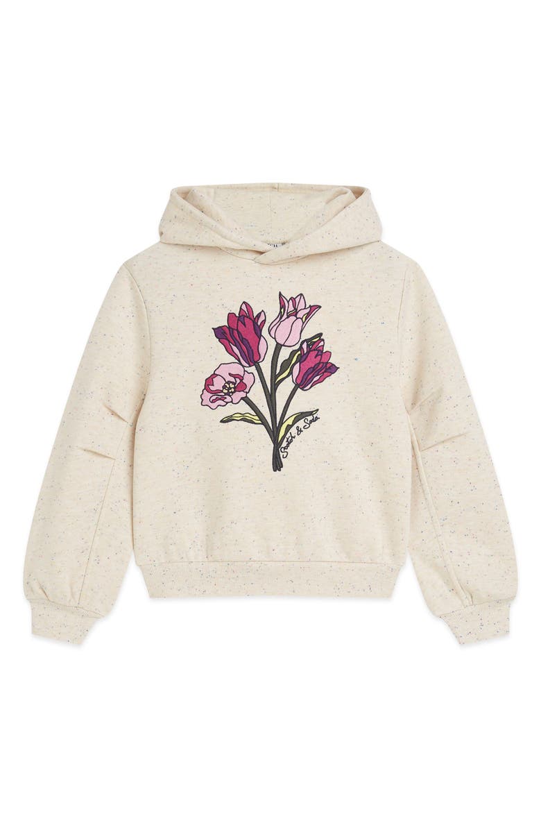Scotch & Soda Kids' Floral Embroidered Pleated Sleeve Hoodie, Main, color,