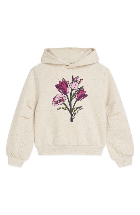 Kids' Floral Embroidered Pleated Sleeve Hoodie