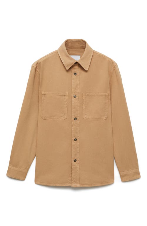 Mango Regular Fit Lyocell & Cotton Button-up Overshirt In Beige