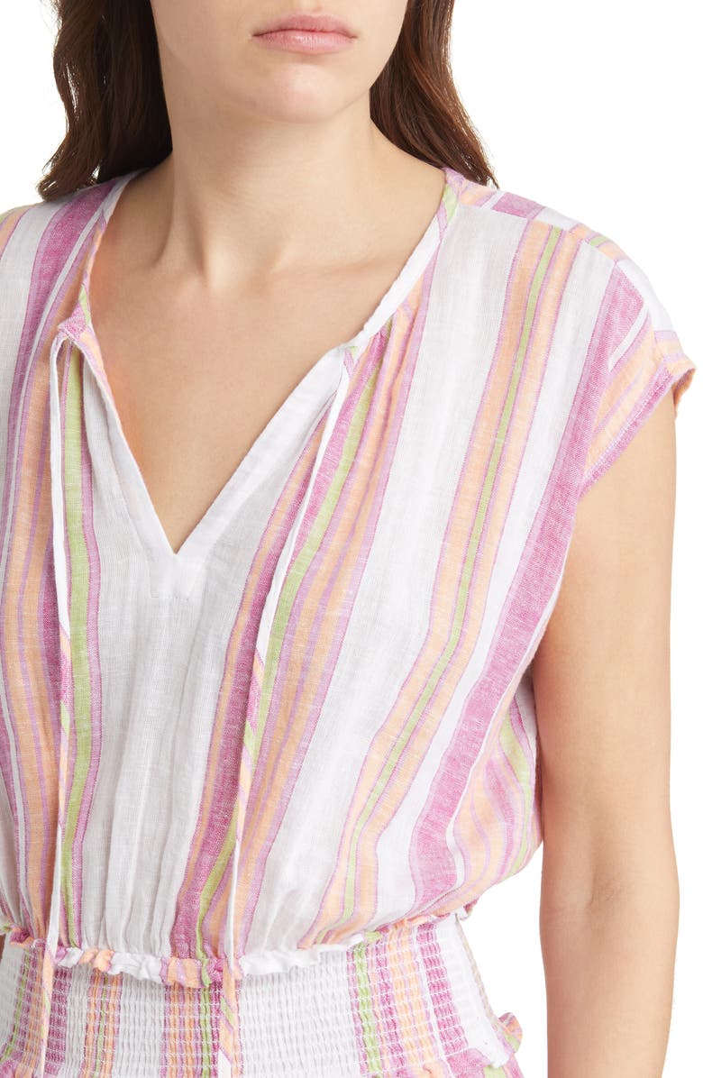 Rails Ashlyn Stripe Smocked Waist Linen Blend Dress, Alternate, color, 