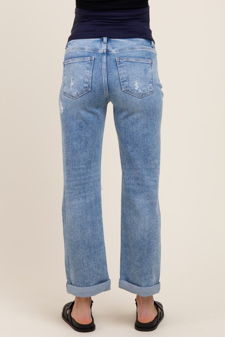 Ripped Knee Rolled Cuff Straight Leg Maternity Jeans, Alternate, color, Light Blue