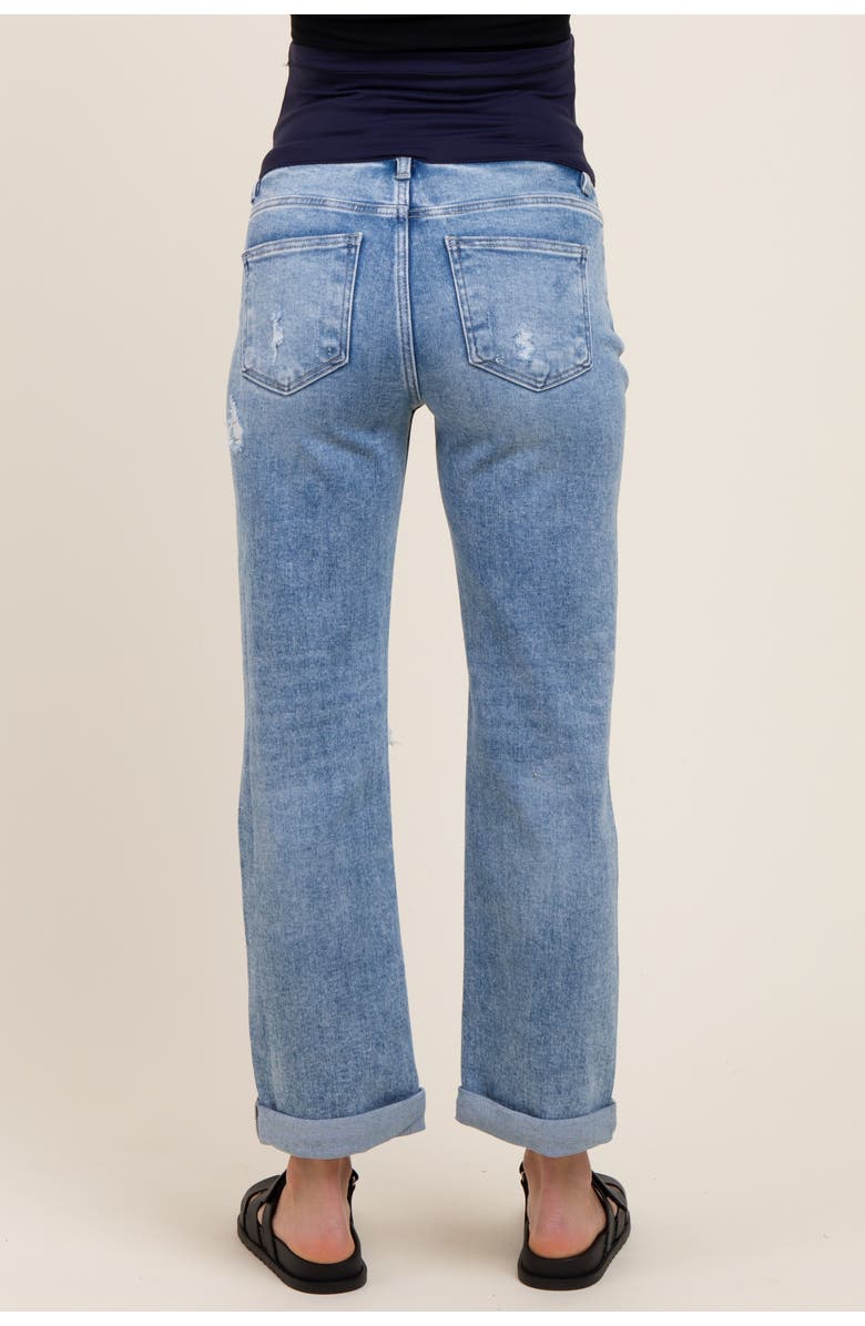 PinkBlush Ripped Knee Rolled Cuff Straight Leg Maternity Jeans, Alternate, color, Light Blue