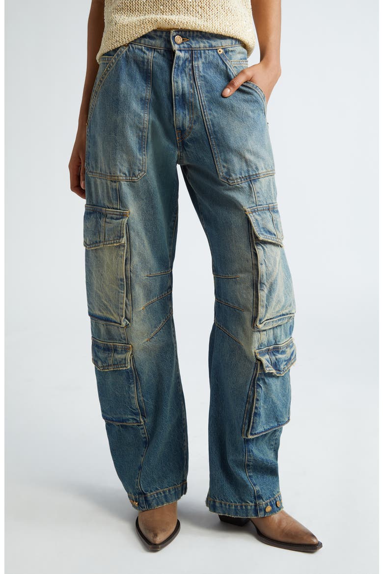 Distressed Wide Leg Cargo Jeans, Main, color, BLUE