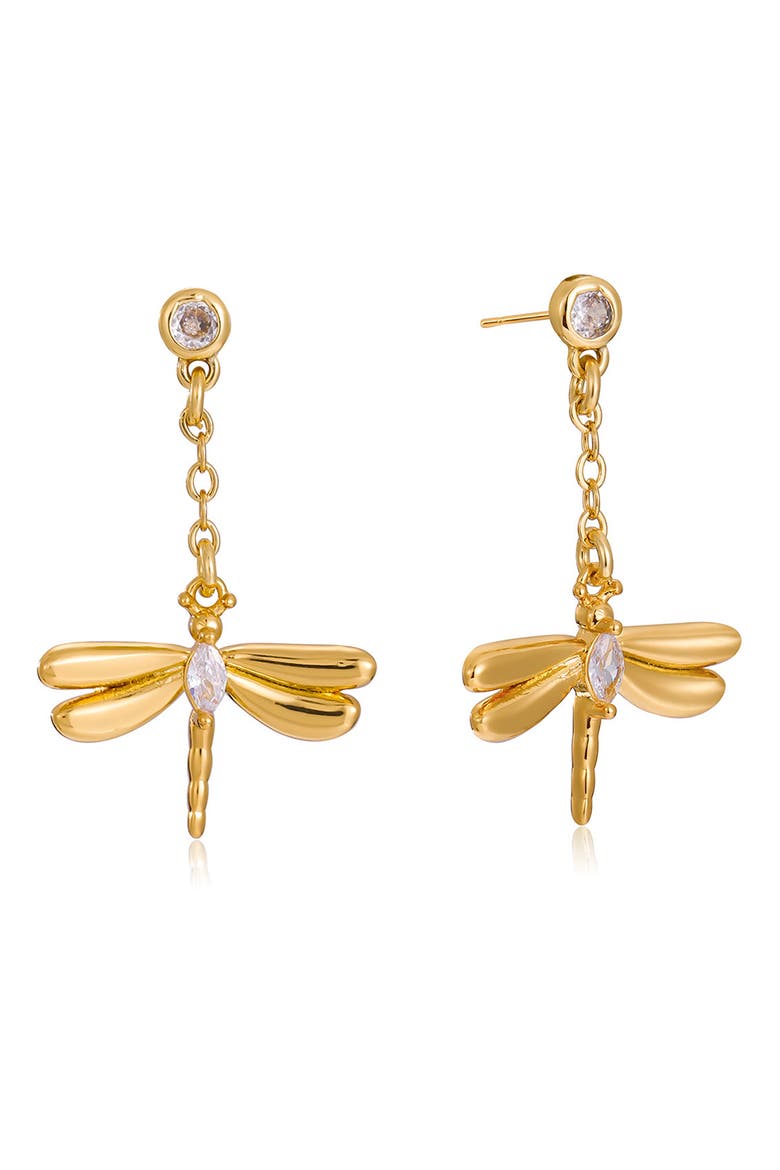 Dragonfly Drop Earrings, Main, color, GOLD