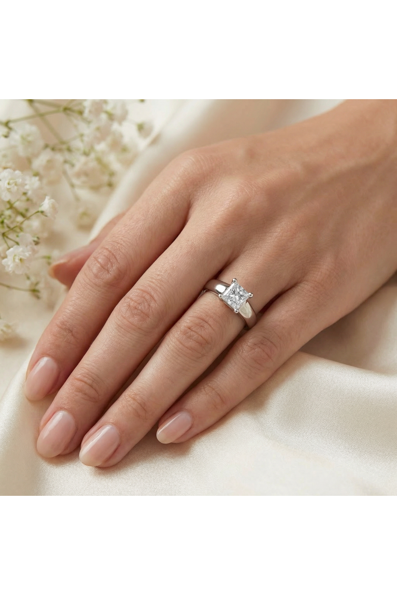 1ct Princess Cut Lab Grown Diamond Solitaire Engagement Ring 14k Gold, Alternate, color, 14k White Gold