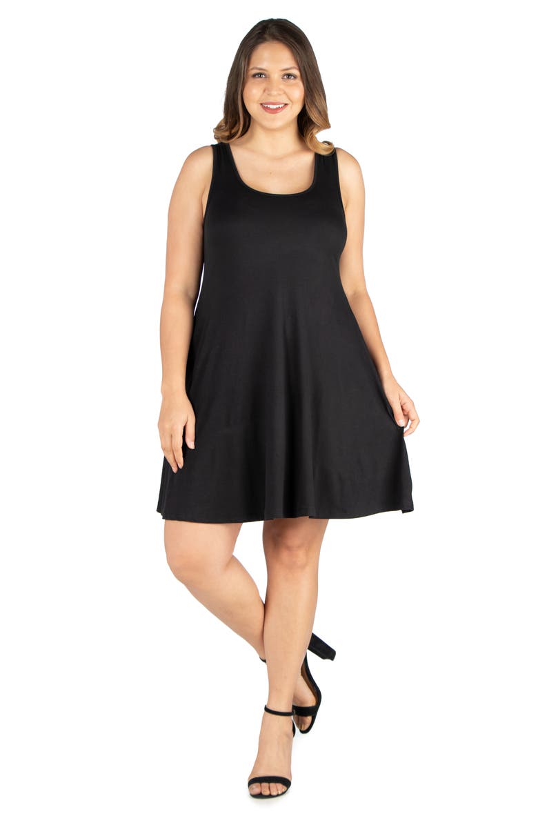 24seven Comfort Apparel Plus Size Fit N Flare Tank Mini Dress, Main, color, Black